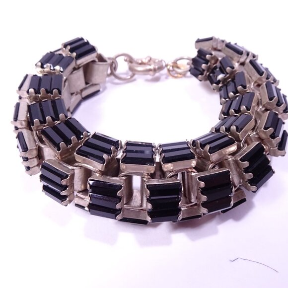 Neiman Marcus Lee Angel Women's Onyx Black Crystal Box Link Bracelet NWT 250 - Picture 1 of 16